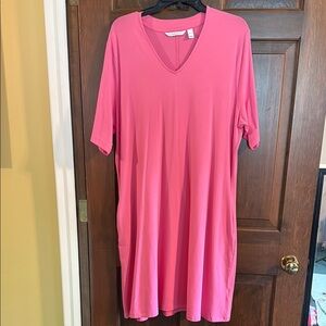 Isaac Mizrahi Live! QVC v-neck pink knit dress size XL pockets NWOT
